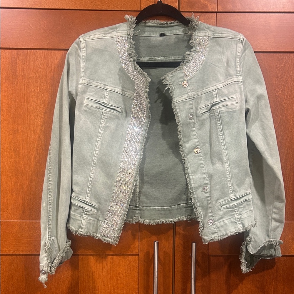 Women's Frayed Denim Jacket - Green